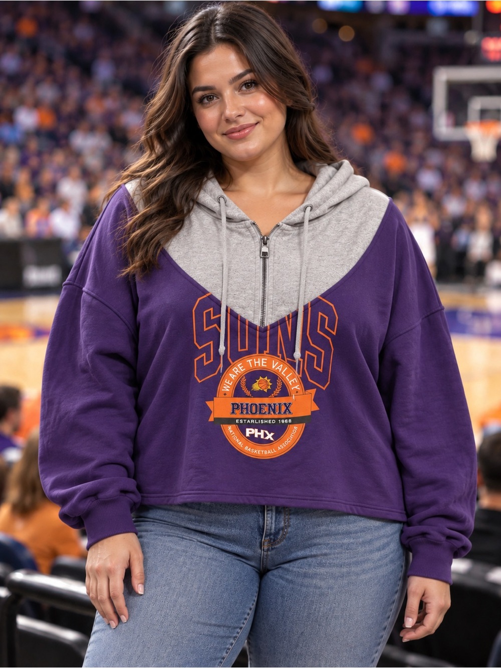 🆕 WEAR by Erin Andrews Phoenix Suns Quarter Zip Hoodie XXL Purple Gray NWT